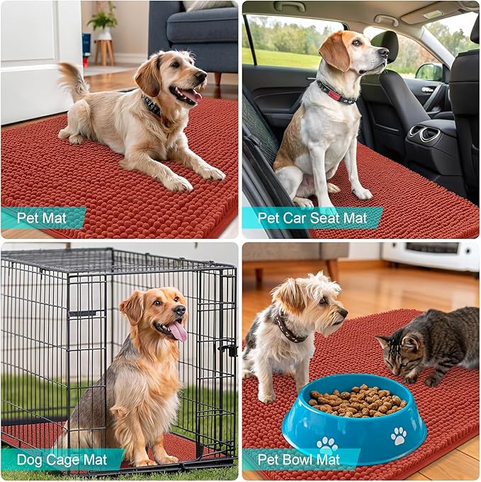 OLANLY Dog Door Mat for Muddy Paws 47x20, Absorbs Moisture and Dirt, Absorbent Non-Slip Washable Doormat, Quick Dry Chenille Mud Mat for Dogs, Entry Indoor Entryway Carpet for Inside Floor, Maple Red