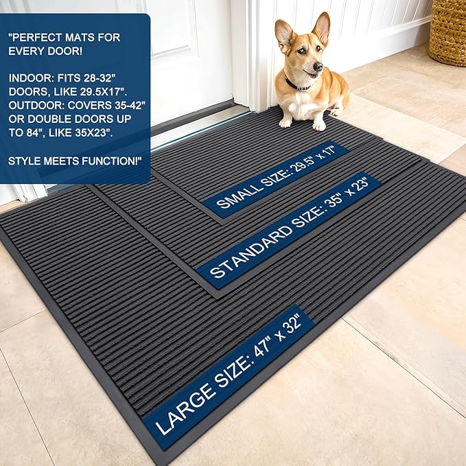 OLANLY Front Door Mat Indoor Outdoor Entrance, 2-Pack 71 x 47 Inch, Waterproof Heavy Duty Doormat, Fade Resistant, Low Profile, Easy Clean Patio Porch Welcome Floor Mats for Entry, Charcoal Grey