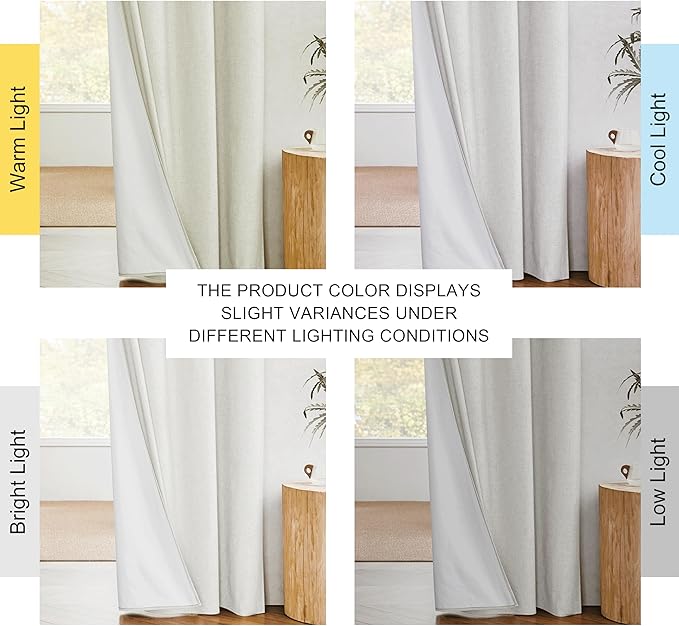 NICETOWN Linen Blackout Curtains for Kitchen, Ivory, 2 Panels, 42" Wide x 45" Long, Short Kitchen Burlap Linen 100% Blackout Drape Panels for Night Shift, Great Job for Blocking Light