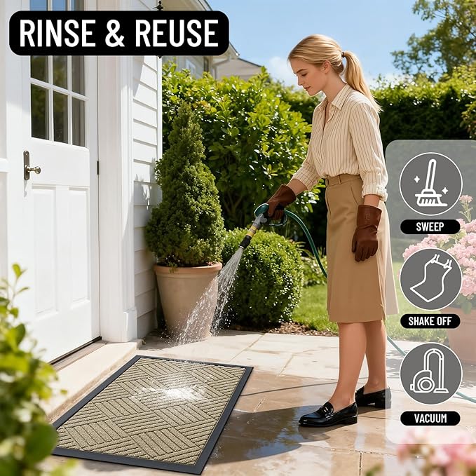OLANLY Front Door Mat Outside Entrance 71x47, Absorbent, Heavy Duty Sturdy Natural Rubber Doormat Indoor Outdoor, Stain and Fade Resistant, Non-Slip Low Profile Floor Mat for Entryway, Beige Diamond