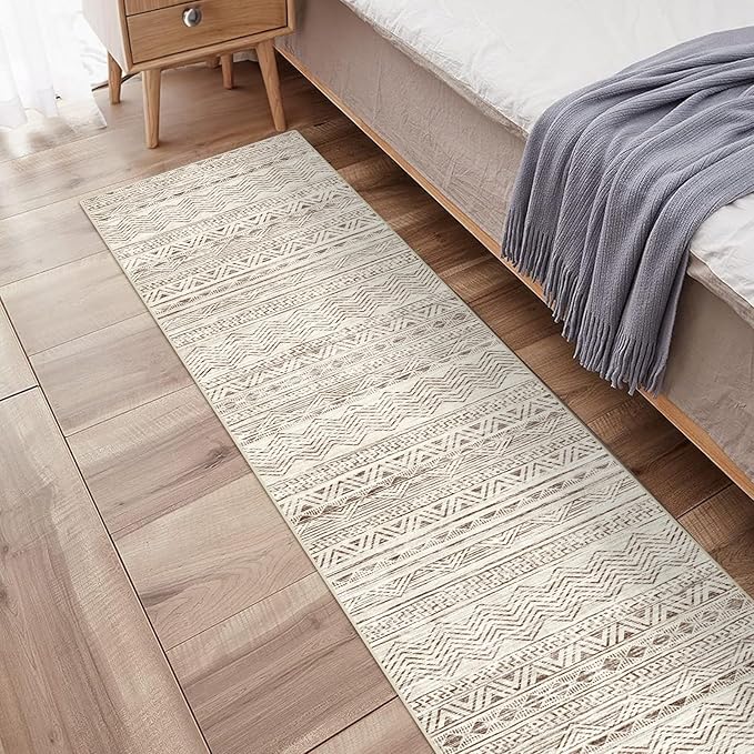 Washable Moroccan Runner Rug 2'6"x8'- Non Slip Living Room Rugs Bedroom Carpet Rubber Backing Hallway Floor Mat for Home Entryway with Low Pile Modern Rug 2'6"x8' Beige