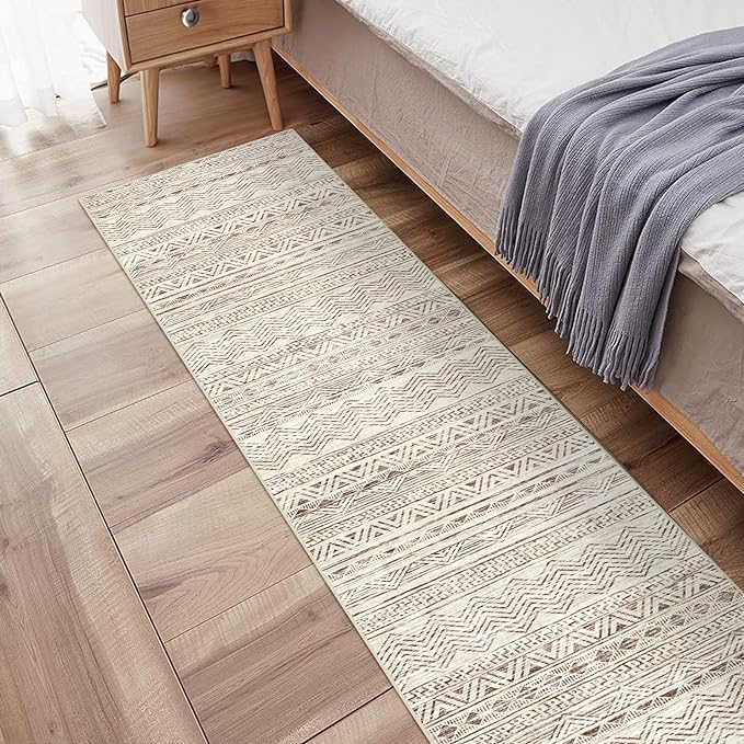 Moroccan Washable Hallway Runner Rug - 2'6"x14' Non Slip Kitchen Rugs Rubber Backing Floor Carpet with Soft Low Pile Mat for Living Room Bedroom Entryway Farmhouse 2'6"x14' Beige