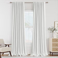 Guken White 100% Blackout Linen Curtains 96 Inch Length 2 Panels Set for Living Room Bedroom Back Tab Rod Pocket Thermal Insulated Black Out Drapes Room Darkening Farmhouse Window Curtains 52x96