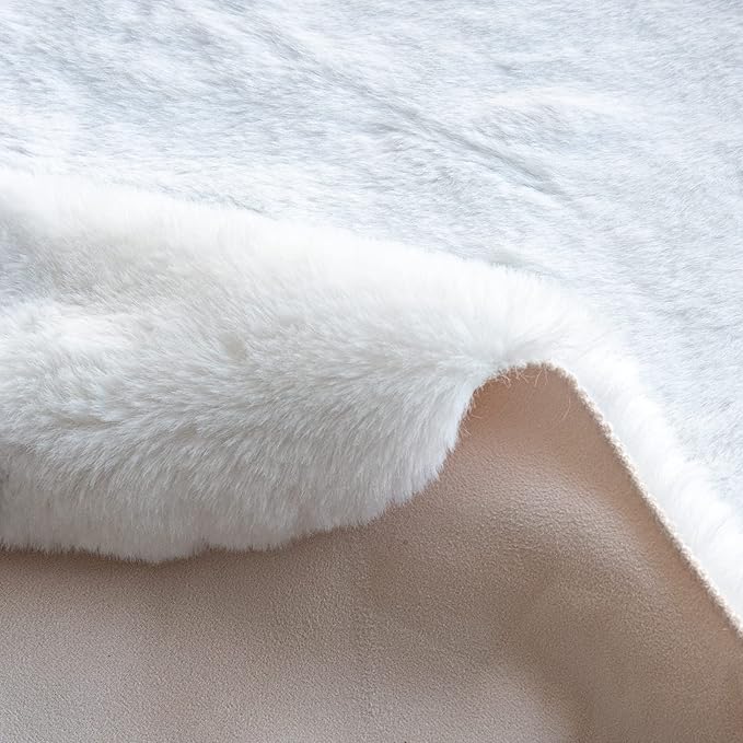 ORINOVA White Faux Rabbit Washable Fur Area Rugs Circle Rugs for Living Room Bedroom Teen Room Fluffy Area Rug 3ft Round Rug