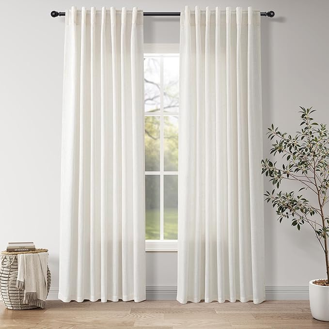 Nanspring Natural Linen Curtains 84 Inch Length 2 Panels Set for Living Room Country Semi Sheer Rustic Light Filtering Curtains Farmhouse Decor Curtain for Bedroom Back Tab and Rod Pocket 52x84