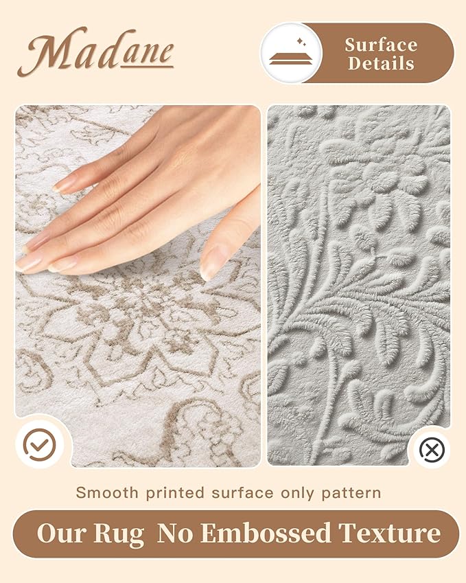 Madane 8x10 Area Rugs for Living Room, Machine Washable Vintage Rug with Non-Slip Backing, Soft Floral Print Large Throw Rugs, Thin Carpet for Bedroom Dining Room Farmhouse (8 x 10, Brown/Ivory)