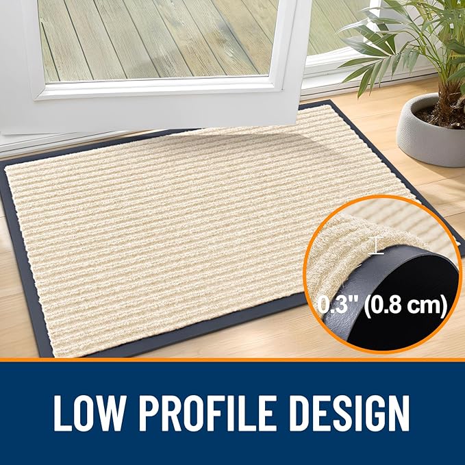 OLANLY Front Door Mat Indoor Outdoor Entrance, 2-Pack 35 x 23 Inch, Waterproof Heavy Duty Doormat, Fade Resistant, Low Profile, Easy Clean Patio Porch Welcome Floor Mats for Entry, Beige