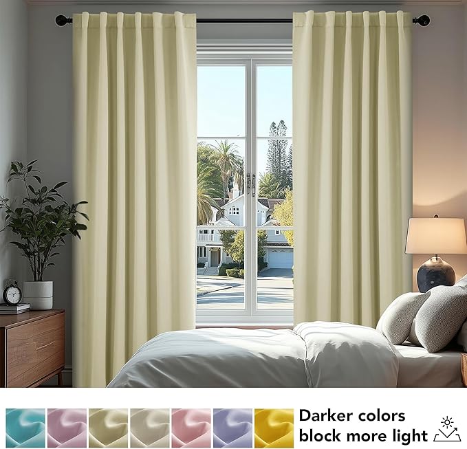 Deconovo Blackout Curtains, Thermal Insulated, W70 x L95 2 Panels, Back Tab, Machine Washable, Room-Darkening Drapes for Bedroom/Living Room Beige