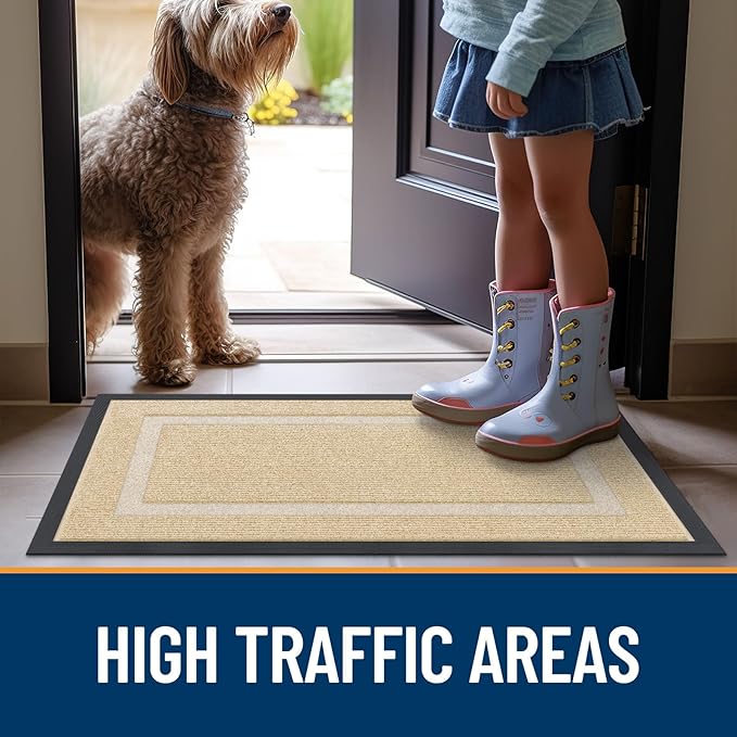 OLANLY Front Door Mat Indoor Outdoor Entrance, Waterproof All-Season, All-Weather Doormat, Sturdy Natural Rubber, Fade Resistant, Low Profile, Easy Clean Patio Porch Entryway Mat, 33x21, Beige