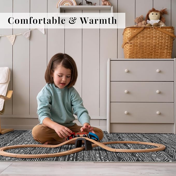 Washable Runner Rug 2'6''x14'Moroccan- Non Slip Hallway Rugs Rubber Backing Kitchen Floor Carpet Low Pile Long Mat with Soft Entryway Rug 2'6''x14'Black