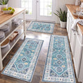 HEBE Boho Kitchen Rug Sets 3 Piece with Runner Non Slip Kitchen Rugs and Mats Washable Kitchen Mats for Floor Thick Kitchen Floor Mat Carpet Runner Rugs for Hallway Laundry Holiday Decor
