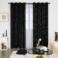 Deconovo Black Blackout Curtains, Thermal Insulated Noise‑Reduced Grommet Drapes, Wave Line Dot Foil Print, 52 x 95 Inch Long, 2 Panels, Machine‑Washable Window Curtains for Bedroom Living Room Office