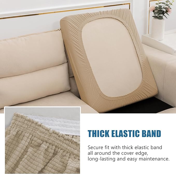 Water Repellent Couch Cushion Covers, Stretch Sofa Seat Slipcover Sets for Camper, Furniture Protector for Pets (Chair Cushion, Sand)