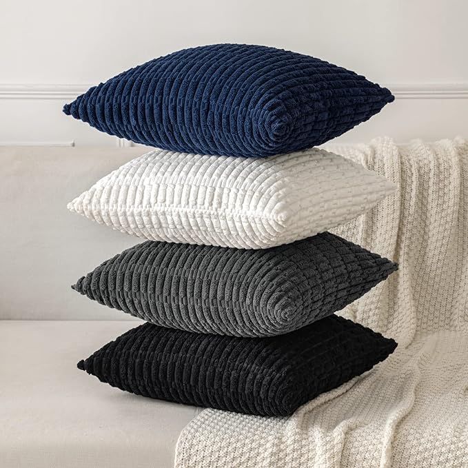 MIULEE Pack of 2 Corduroy Decorative Throw Pillow Covers 18x18 Inch Soft Boho Striped Pillow Covers Modern Farmhouse Home Decor for Sofa Living Room Couch Bed Dark Grey