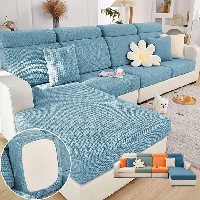 Soothing Home Sofa Covers, Sofa Hero Covers, Wear-Resistant Universal Couch Covers Washable Stretch Sectional Couch Cushion Covers (Light Blue,Large Triple Seat Cover)