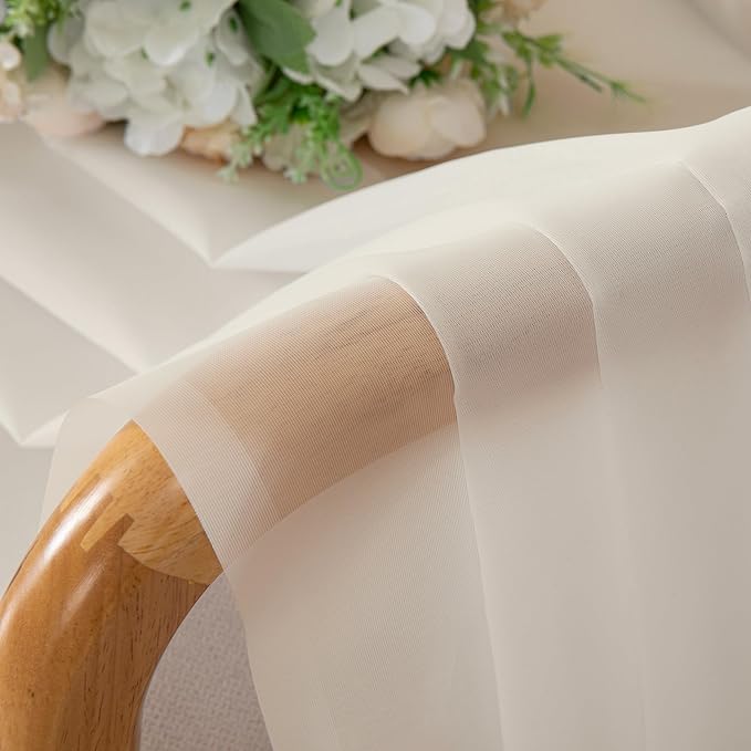 Chyhomenyc Cream Sheer Valances for Windows 2 Pack, Small Window Curtains for Living Room Bathroom Cafe Laundry Basement, Modern Top Dual Rod Pocket Voile Curtain, 42W x 14L inches