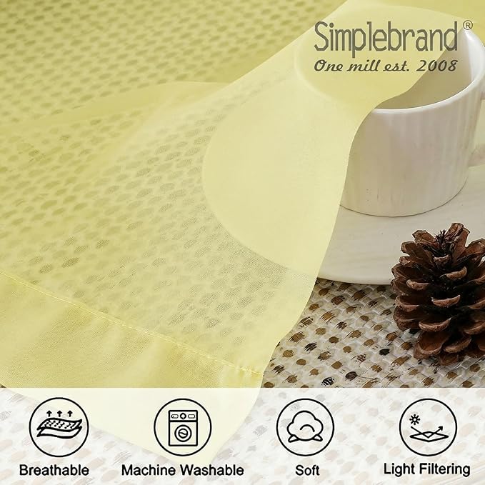 Simplebrand Light Yellow Sheer Curtains 72 Inches Long 2 Panels for Living Room, Rod Pockets Airy Window Treatments Voile Sheer Black Curtains Panels Lightweight for Front Back Patio Glass Door, 42" W