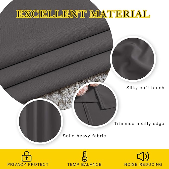 NICETOWN Blackout Grey Curtains 84 inches Long, Grommet Room Darkening Thermal Insulated Sound Dampening Window Treatments for Bedroom/Home Office, 2 Panels, W46 x L84