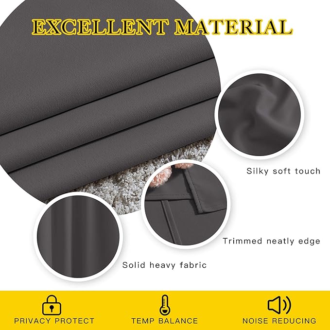 NICETOWN Gray Blackout Curtains for Bedroom 84 inches Long - Thermal Drapes Grommet Room Darkening Light Blocking Curtains Window Treatments for Living Room (2 Panels, W52 x L84, Grey)
