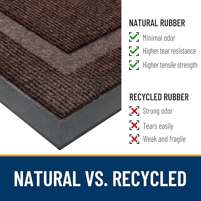OLANLY Front Door Mat Indoor Outdoor Entrance, Waterproof All-Season, All-Weather Doormat, Sturdy Natural Rubber, Fade Resistant, Low Profile, Easy Clean Patio Porch Entryway Mat, 33x21, Dark Brown