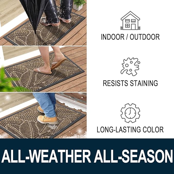 Colorxy Waterproof Doormat, Sturdy Natural Rubber Front Indoor Mat, Non Slip Low Profile Indoor Outdoor Door Mats, Stain and Fade Resistant Floor Mat, Easy Clean Patio Entrance Mat, 48''x32'', Brown