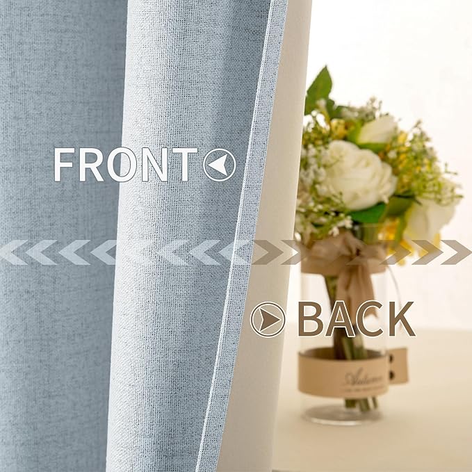 MIULEE Linen Textured Curtains for Bedroom Solid 100% Blackout Thermal Insulated Chambray Blue Grommet Room Darkening Curtains & Drapes Luxury Decor for Living Room Nursery 52 x 45 Inch (2 Panels)