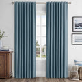 MIULEE 100% Blackout Linen Curtains for Bedroom, Stone Blue Solid Luxury Decor Thermal Insulation Room Darkening Drapes for Living Room Nursery Back Tab Rod Pocket 42 x 90 Inches, 2 Panels