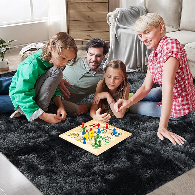Shag Area Rugs for Bedroom Living Room,6X9 Ultra Soft Fluffy Area Rugs for Dorm, Indoor Carpet Nursery Rugs for Kids Room Home Decor, Black Grey