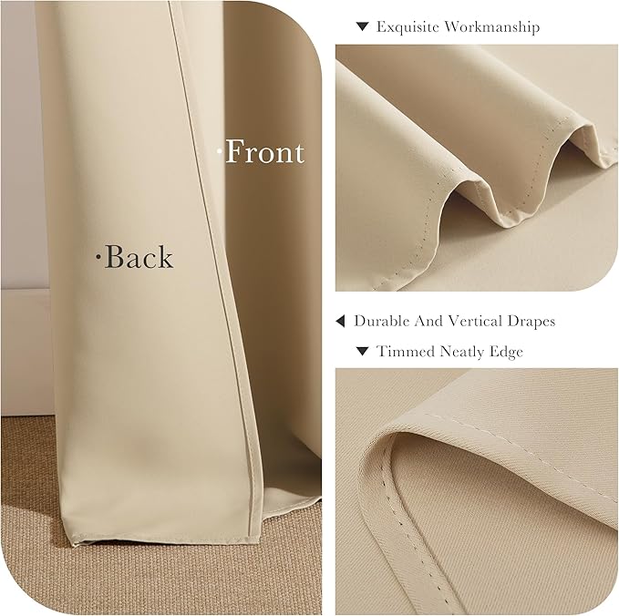 PONY DANCE Kitchen Window Curtains - Light Block Home Decor Back Tab and Rod Pocket Draperies Heavy-Duty Thermal Insulated Curtain Panels, W 52 x L 45 Inches, Biscotti Beige, 2 Pieces