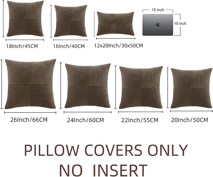 Fancy Homi 2 Packs Dark Brown Decorative Throw Pillow Covers 20x20 Inch for Living Room Couch Bed Sofa, Rustic Farmhouse Boho Home Decor, Soft Corss Corduroy Patchwork Accent Cushion Case 50x50 cm