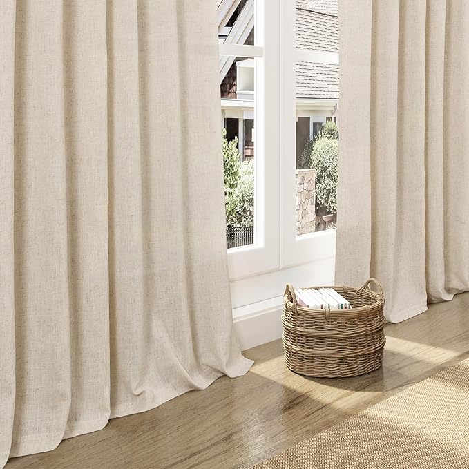 Cream Beige Linen Curtains for Living Room 126 Inches Long Light Filtering Semi Sheer Curtain Back Tab Modern Farmhouse Decor Elegant Drapes Floor to Ceiling High Window for Bedroom 52x126, 2 Panels