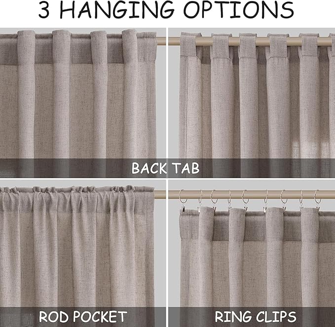 Nanspring Brownish Grey Linen Curtains for Living Room 110 Inches Long Back Tab Light Filtering Semi Sheer Curtain Modern Farmhouse Decor for Bedroom Office Luxury Textured Drapes 52x110, 2 Panels