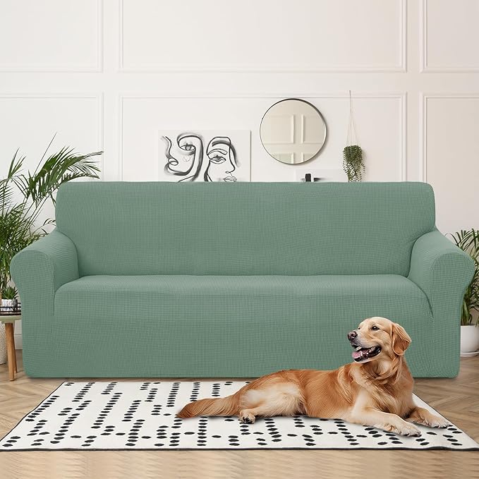 U-NICE HOME 4 Seater Stretch Couch Cover Sofa Cover Washable Sofa Slipcover Furniture Protector for 3 Cushion Couch Sofa Pet Friendly, Cyan