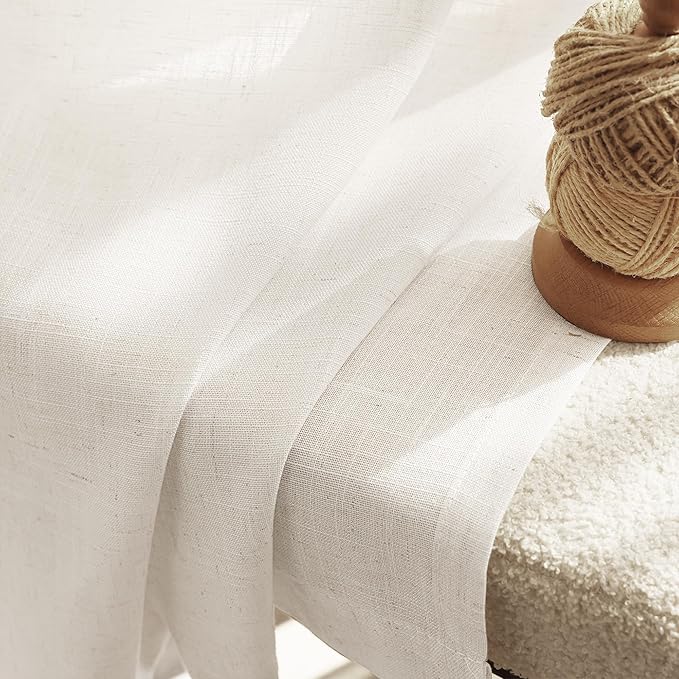 Cream Linen Curtains 72 inch Long 2 Panel Set for Living Room Back Tab Rod Pocket Semi Sheer Light Filtering Bedroom Window Curtain 72 inch Length Modern Farmhouse Neutral Ivory Linen Drapes 42x72