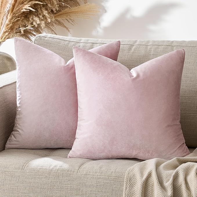 GIGIZAZA Decorative Couch Throw Pillow Cover,Set of 2 20x20 Sweet Lilac Pillow Covers,Square Sofa Velvet Throw Cushions