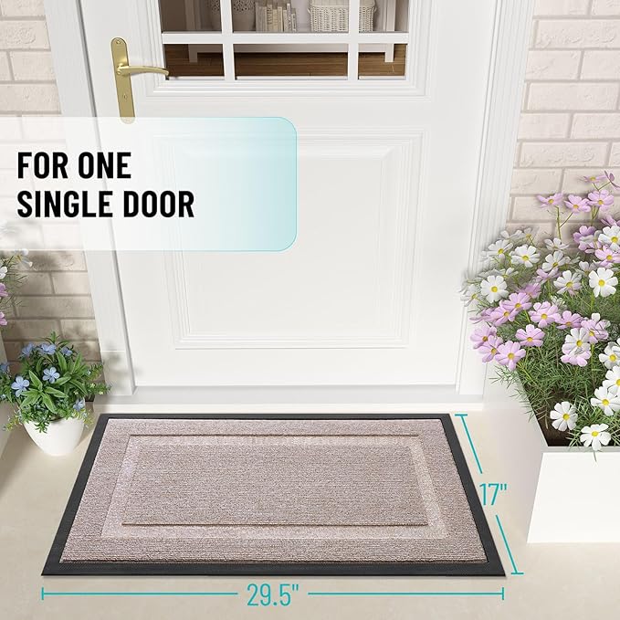 OLANLY Front Door Mat Indoor Outdoor Entrance, Waterproof All-Season, All-Weather Doormat, Sturdy Natural Rubber, Low Profile, Easy Clean Patio Porch Entryway Mat, 71x23, Camel
