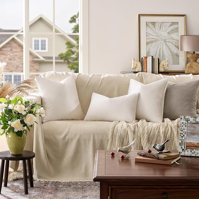 GIGIZAZA Beige Pillow Covers 22x22: Pack of 2 Throw Pillows Soft Solid Covers - Velvet Decorative Modern Couch Big Cushion Covers,Living Room,Bedroom,Sofa