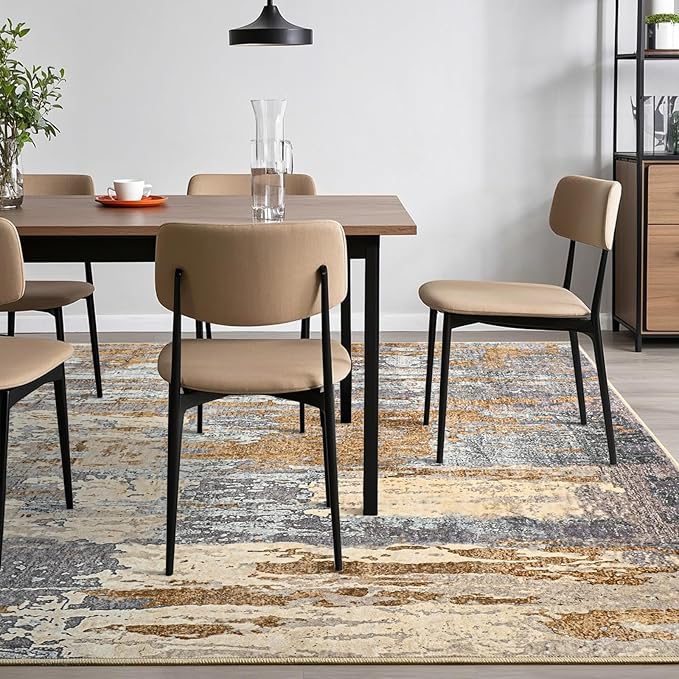 Toneed Abstract Area Rug Modern Washable Rug Soft Non Slip Rug Low Pile for Bedroom Living Room Dining Room Camel 6x9 Feet