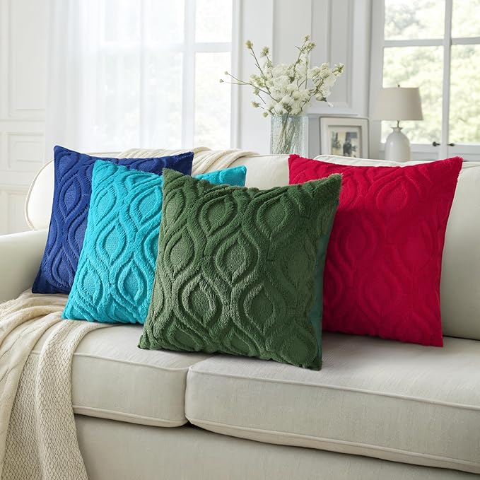 decorUhome Throw Pillow Covers 26x26 Inch Set of 2, Soft Plush Faux Wool Forest Elf Solid Couch Pillow Covers, Accent Euro Sham Farmhouse Neutral Square Pillow Cases for Sofa Bed Living Room