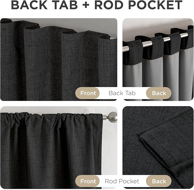 Joydeco Blackout Curtains for Bedroom - 100% Light Blocking 2 Panels Set Black Drapes 42" W x 63" L, Thermal Insulated Room Darkening Curtains, Linen Textured for Living Room, Rod Pocket & Back Tabs