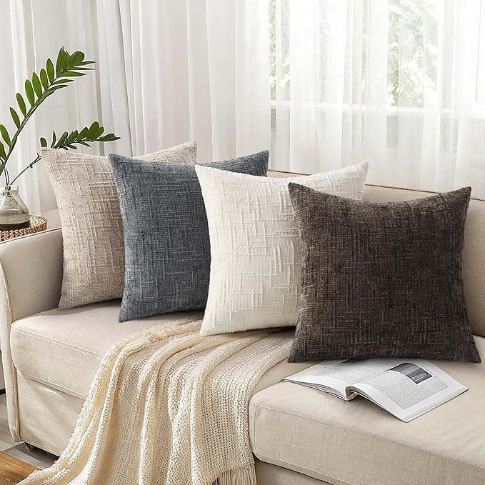 decorUhome Dark Brown Chenille Throw Pillow Covers 18x18 Set of 2 Textured Soft Cozy Slubby Couch Pillow Covers Modern Farmhouse Boho Decorative Pillow Cases for Bed Sofa Living Room