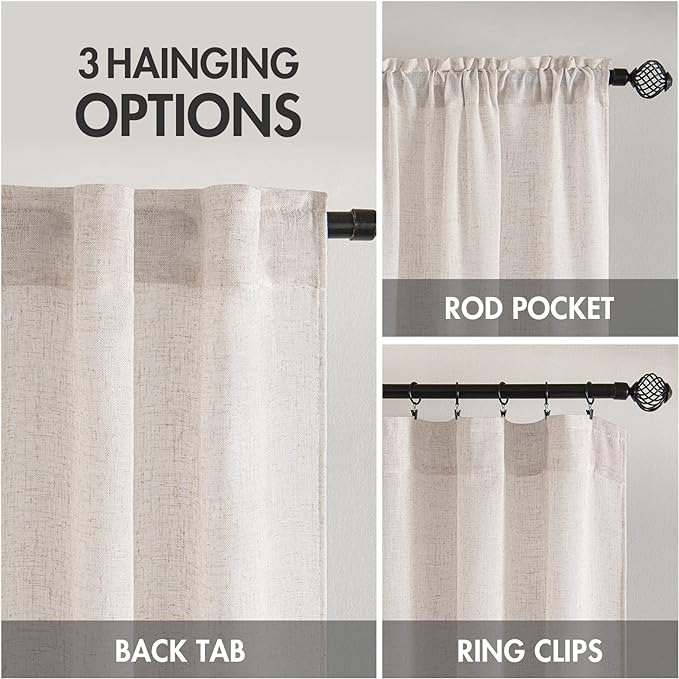 MIULEE White Linen Curtains 54 Inch Length 2 Panels for Bedroom Living Room, Soft Thick Linen Textured Natural Short Window Drapes Semi Sheer Light Filtering Back Tab Rod Pocket Burlap Look Decor