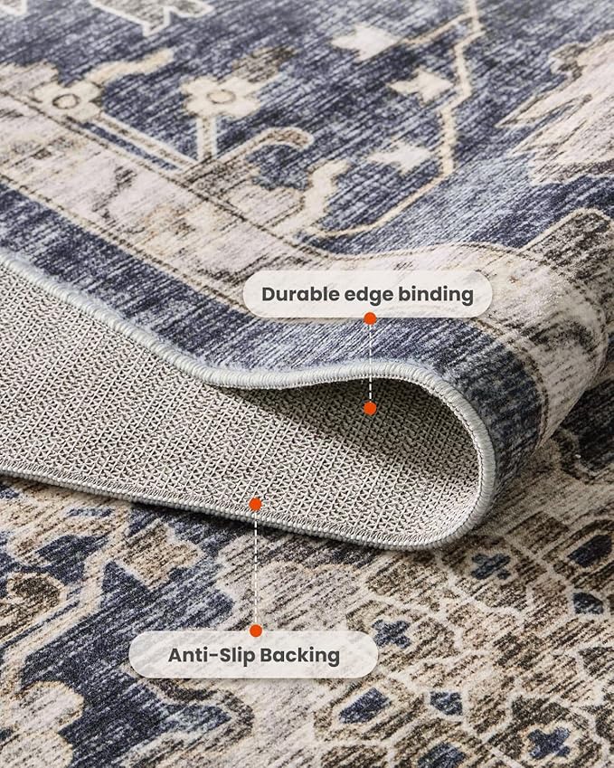 AMADA HOMEFURNISHING 2x6 Washable Runner Rug, Low-Profile Kitchen Rugs with Non-Slip Backing & Durable Edge Binding, Vintage Entryway Runner Rug for Bedroom & Hallway