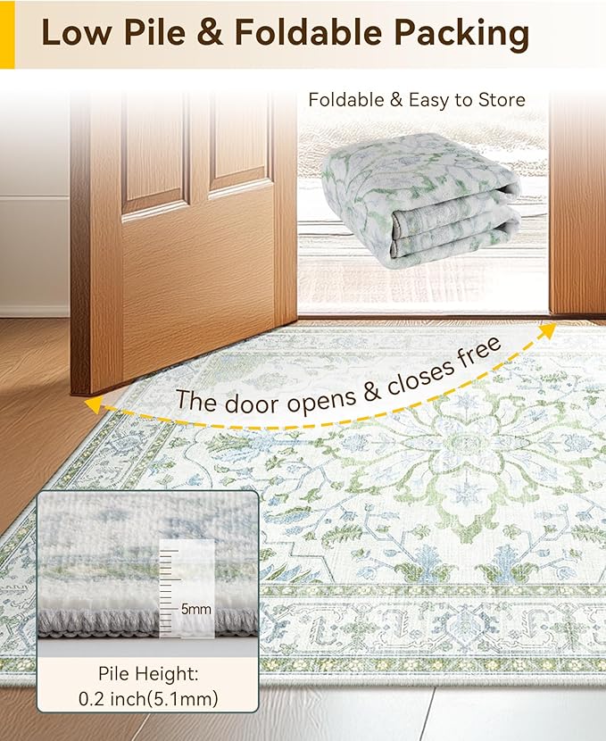 Area Rugs 2'x3' Kitchen Rugs Entry Rug Small Rugs for Entryway Kitchen Bathroom Door Mat Indoor Entrance,Washable Non Slip, Green White Blue