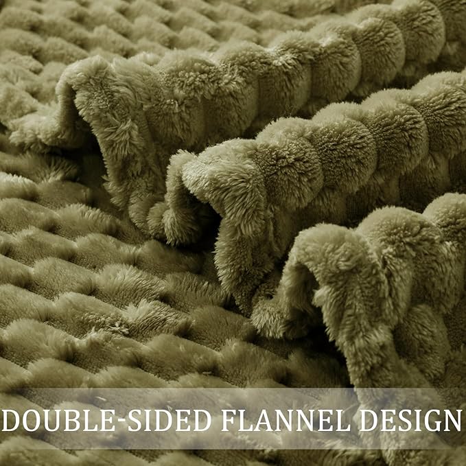 Exclusivo Mezcla Fleece Queen Blanket for Bed, Extra Large Fuzzy Olive Green Bed Blankets, Soft Cozy Plush Sofa Throws for All Seasons, 90x90 Inches