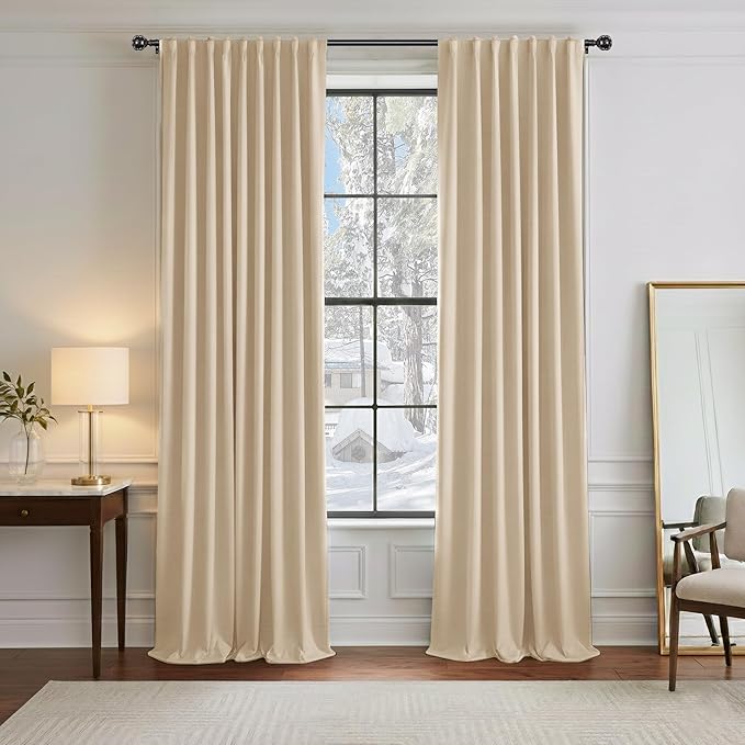 PONY DANCE Blackout Curtains Thermal Insulated Window Treatment Panels Room Darkening Shade Drapes for Living Room Back Tab/Rod Pocket Bedroom Draperies, 42 x 84 Inch, Biscotti Beige, 2 Panels