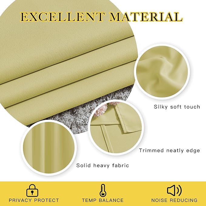 NICETOWN Room Darkening Paler Yellow Curtains & Drapes for Living Room - Thermal Insulated Solid Grommet Sound Reducing Room Darkening Window Treatments for Bedroom/French Door (2 Panels, W66 x L84)