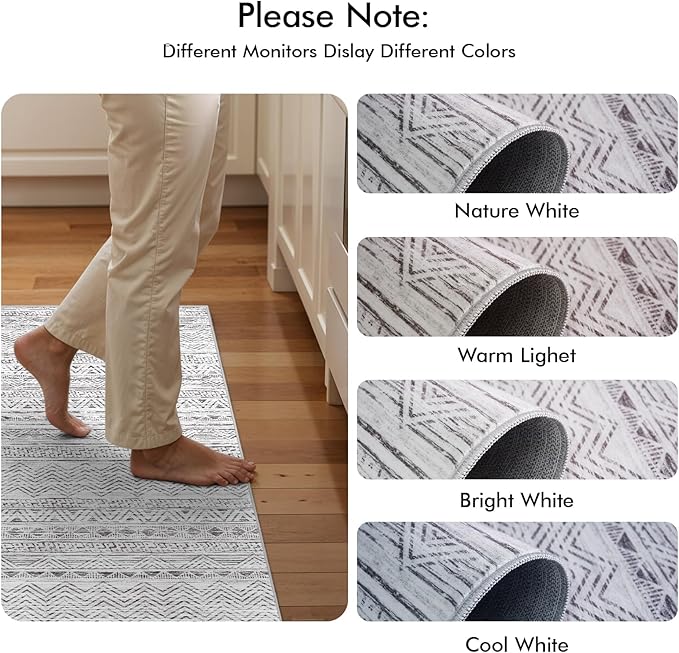 4x12 Washable Hallway Runner Rug：Moroccan Non-Slip Wide Runners for Entryway Kitchen Soft Modern Geometric Low-Pile Rugs for Living Room Thin Waterproof Carpet for Bedroom Bathroom Laundry(Grey,4x12)