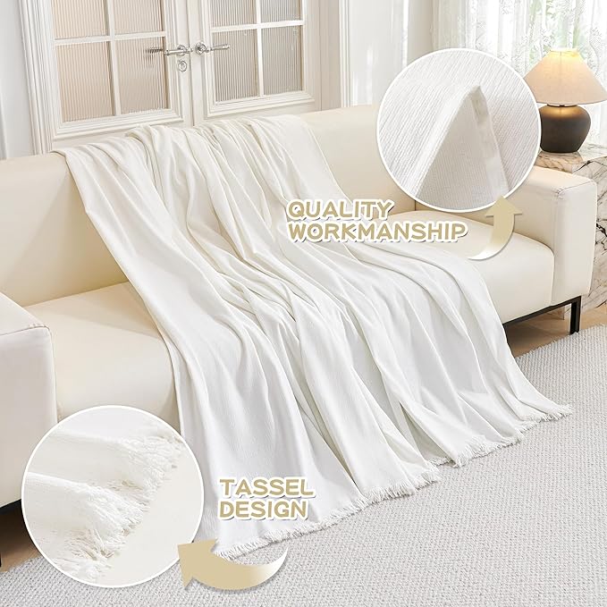 MYSKY HOME Couch Cover for Dogs Washable Couch Covers Couch Covers for Sofa Couch Cover 2 Cushion Sofa Non Slip Dogs Furniture Protector with Tassels Chenille Sofa Covers for Pets, 71"x102", White