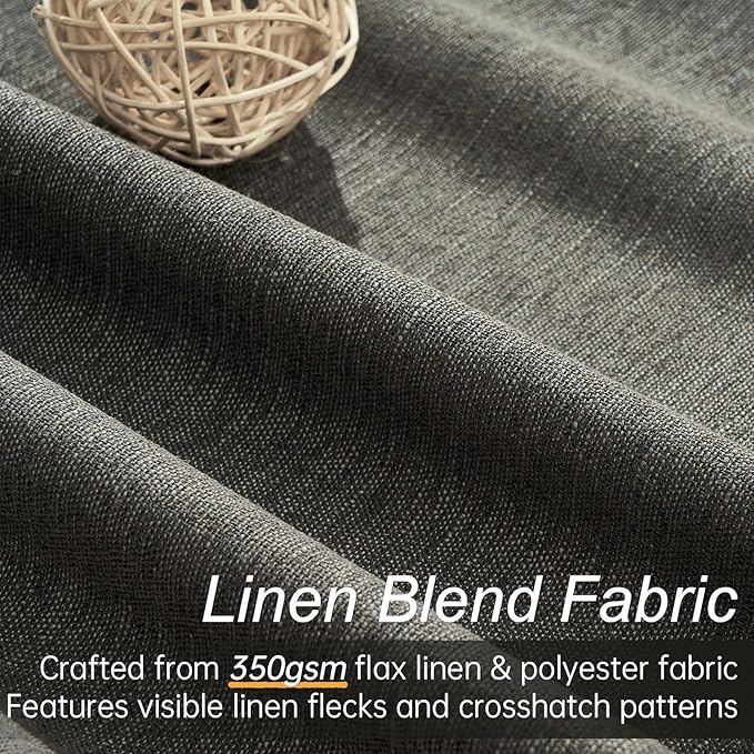Topfinel 105 Inch Long Linen Blackout Curtains for Bedroom 2 Panels Set Modern Natural Linen Back Tab Pleated Floor to Ceiling Thermal Drapes Hooks Rings 105 in Window Drapes 100% Black Out Dark Gray
